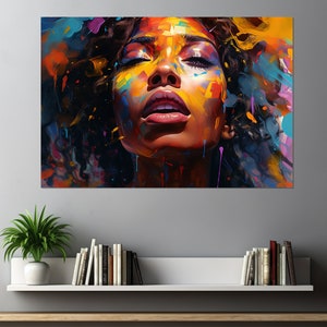 African Woman Face Painting Canvas Print, Pop Art Black Woman Wall Art, African Wall Art, Framed and Ready to Hang