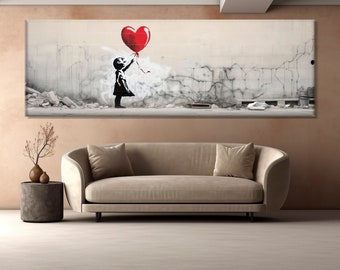 Girl with Balloon Canvas Print, Banksy Style Wall Art, Balloon Girl Canvas Art, Graffiti Street Art Painting, Framed and Ready to Hang