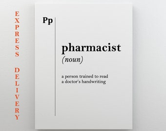 Pharmacist Canvas Print Definition Pharmacist Gift Doctor Medical Office Pharmacy Decor Scandinavian Typography Quote Minimalist Professions