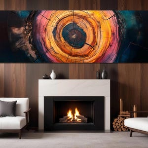 Colorful Tree Rigs Canvas PRINT, Abstract Wood Cut Wall Art, Wood Texture Painting, Wood in Interior, Modern Decor, Framed & Ready to Hang