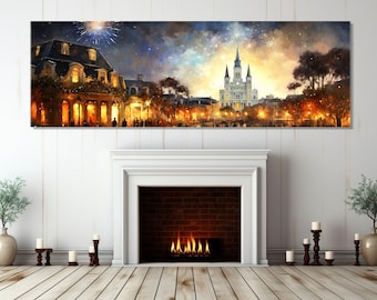 New Orleans Canvas Print, Large New Orleans Painting, Vintage Style New Orleans Wall Art, New Orleans Downtown, Framed and Ready to Hang