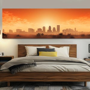 Impresión en lienzo de Misty Fort Worth Sunset, pintura abstracta de Fort Worth, arte de pared de Fort Worth, póster grande de Fort Worth, enmarcado y listo para colgar