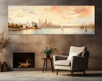 Abstract Sydney Wall Art, Sydney Painting Canvas Print, Large Sydney Poster, Australia Wall Art, Framed and Ready to Hang