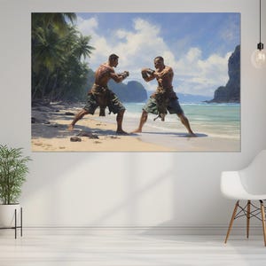Muay Thai Wall Art, Muay Thai on the Beach, Martial Arts Canvas Art, Muay Thai Coach Gift, Muay Thai Gym Decor, Framed and Ready to Hang