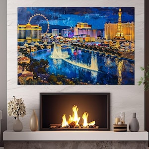 Impresión en lienzo de Las Vegas, horizonte de Las Vegas, arte mural de Las Vegas, arte en lienzo de Las Vegas, pintura de Las Vegas, enmarcada y lista para colgar.