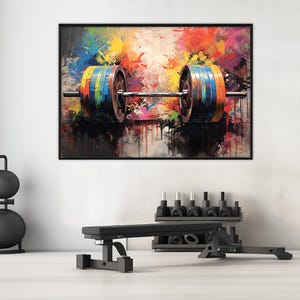 Workout Wall Art, Colorful Barbell Canvas Print, Scenic Gym Wall Decor, Workout Painting, Fitness Wall Decor, Framed and Ready to Hang