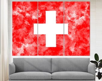 Switzerland Flag Canvas Print, Switzerland Wall Art, Flag of Switzerland Print