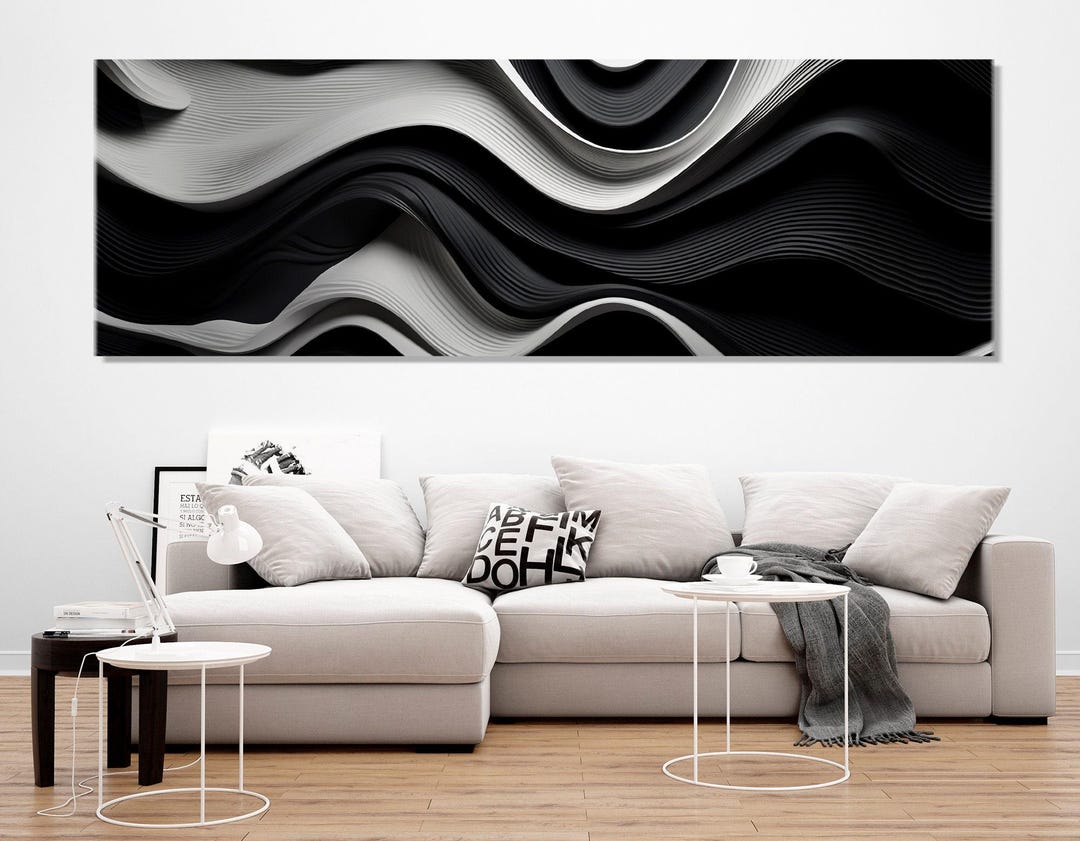 Large Black and White Oil Painting Canvas Print, Abstract Сontemporary ...