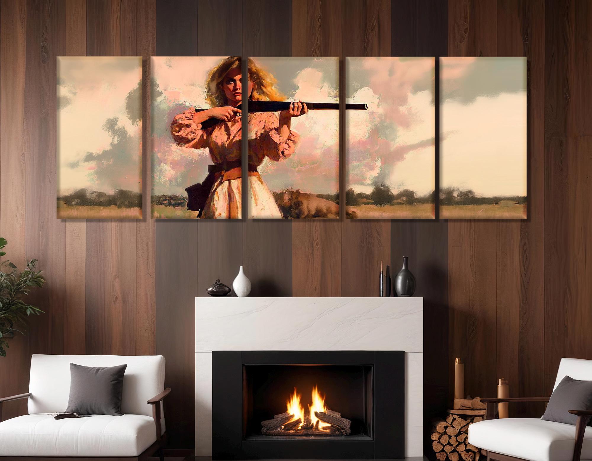 Woman With a Gun Retro Style Canvas Print, Retro Woman With Rifle