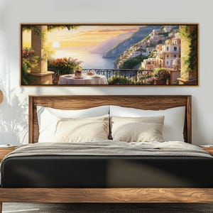 Scenic Amalfi Coast Canvas Print, Beautiful Italy Landscape, Italian Wall Art, Panoramic Italy Painting, Amalfi Coast Wall Decor