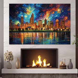 Abstract Detroit Skyline Painting, Detroit Canvas Print, Detroit Wall Art, Detroit Poster, Michigan Wall Decor, Framed and Ready to Hang