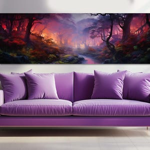Vibrant Mystical Forest Canvas Print, Fantasy Forest Painting, Large Forest at Dusk Print, Fairytale Forest Painting, Framed & Ready to Hang