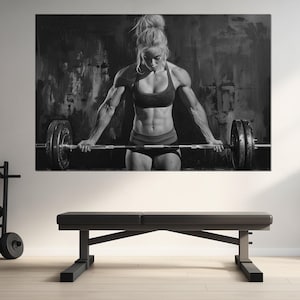 Sporty Lady Canvas Print, Fitness Wall Art, Black and White Women Workout Motivation, Gym Wall Decor, Crossfit Print, Framed & Ready to Hang