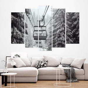Impresión en lienzo de telesilla escénica, póster grande de telesilla, lienzo de teleférico de invierno, arte mural de invierno, regalo para esquiadores, enmarcado y listo para colgar. imagen 5