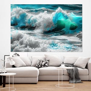 Ocean Wandbild, Türkises Meerwasser Leinwanddruck, Abstrakte Ozean Malerei, Meerwasser Leinwand, Meerwasser Poster, gerahmt und fertig zum Aufhängen