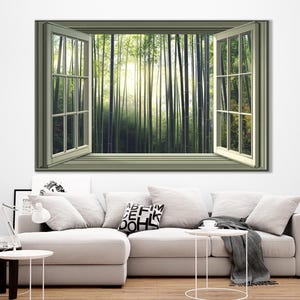 Open Window with Bamboo Forest View in Japan Canvas Print, Bamboo Trees Wall Art, Japan Window Painting, Framed and Ready to Hang image 7