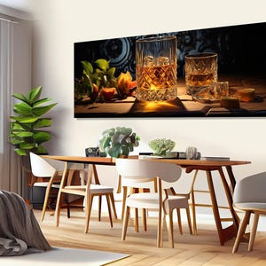 Large Whiskey Canvas Print, Whiskey Wall Art, Whiskey Painting, Cigar Bar Decor, Whiskey Lover Gift, Framed and Ready to Hang