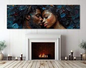 Romantic Couple Painting, African Couple Canvas Print, Romantic Wall Art, Ethnic Couple in Love Painting, Framed and Ready to Hang