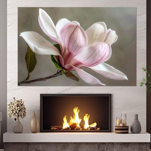 Neutral Pink Magnolia Flower Canvas Print, Minimalist Floral Wall Decor, Soft Colors Wall Art, Magnolia Poster, Framed & Ready to Hang