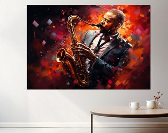 Abstract Saxophonist Canvas Print, Saxophone Wall Art, Musician Gift, Saxophonist Gift, Framed and Ready to Hang