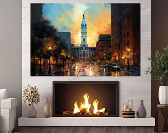 Abstract Philadelphia Canvas Print, Philadelphia Painting, Large Philadelphia Wall Art, Philadelphia Wall Decor, Framed and Ready to Hang