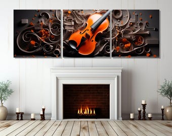 Large Violin Canvas Print, Violinist Gift, Abstract Music Wall Art, Framed and Ready to Hang