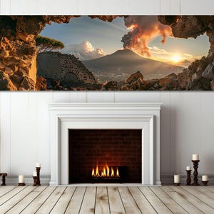 Etna Volcano Eruption Painting Canvas Print, Etna Volcano in Sicily Wall Art, Volcano in Italy Canvas Art, Framed and Ready to Hang