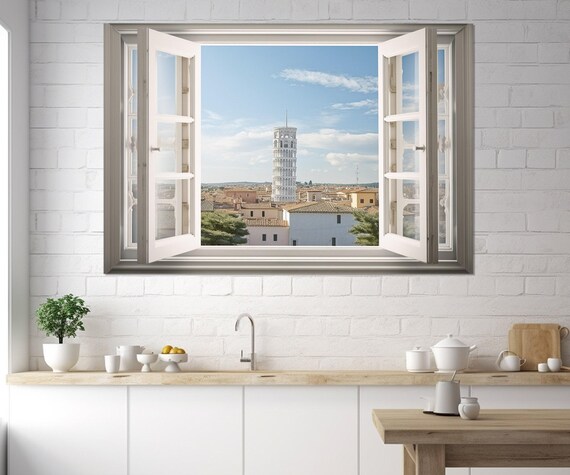Offenes Fenster mit schiefen Turm von Pisa Ansicht Leinwanddruck, Pisa  Wandkunst, knstliche Fenster-Wanddekoration, Pisa Skyline, gerahmt und  fertig zum Aufhngen - Etsy.de