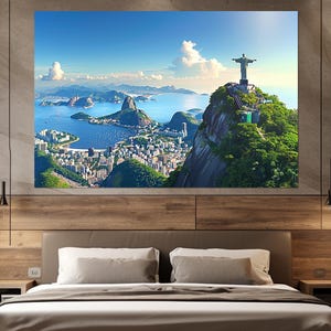 Rio De Janeiro Canvas Print, Large Rio De Janeiro Skyline, Brazil, Christ the Redeemer, Rio Wall Art, Rio Poster, Framed and Ready to Hang image 6