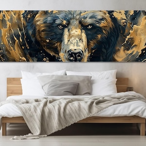 Braunbär Abstrakte Malerei Leinwanddruck, Grizzlybär Leinwand, Bären Wandkunst, Jäger Geschenk, Jagd Wandkunst, gerahmt und fertig zum Aufhängen