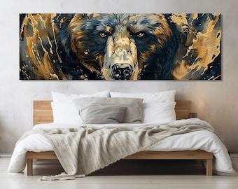 Impressão em tela de pintura abstrata de urso pardo, tela de urso pardo, arte de parede de ursos, presente de caçador, arte de parede de caça, emoldurada e pronta para pendurar