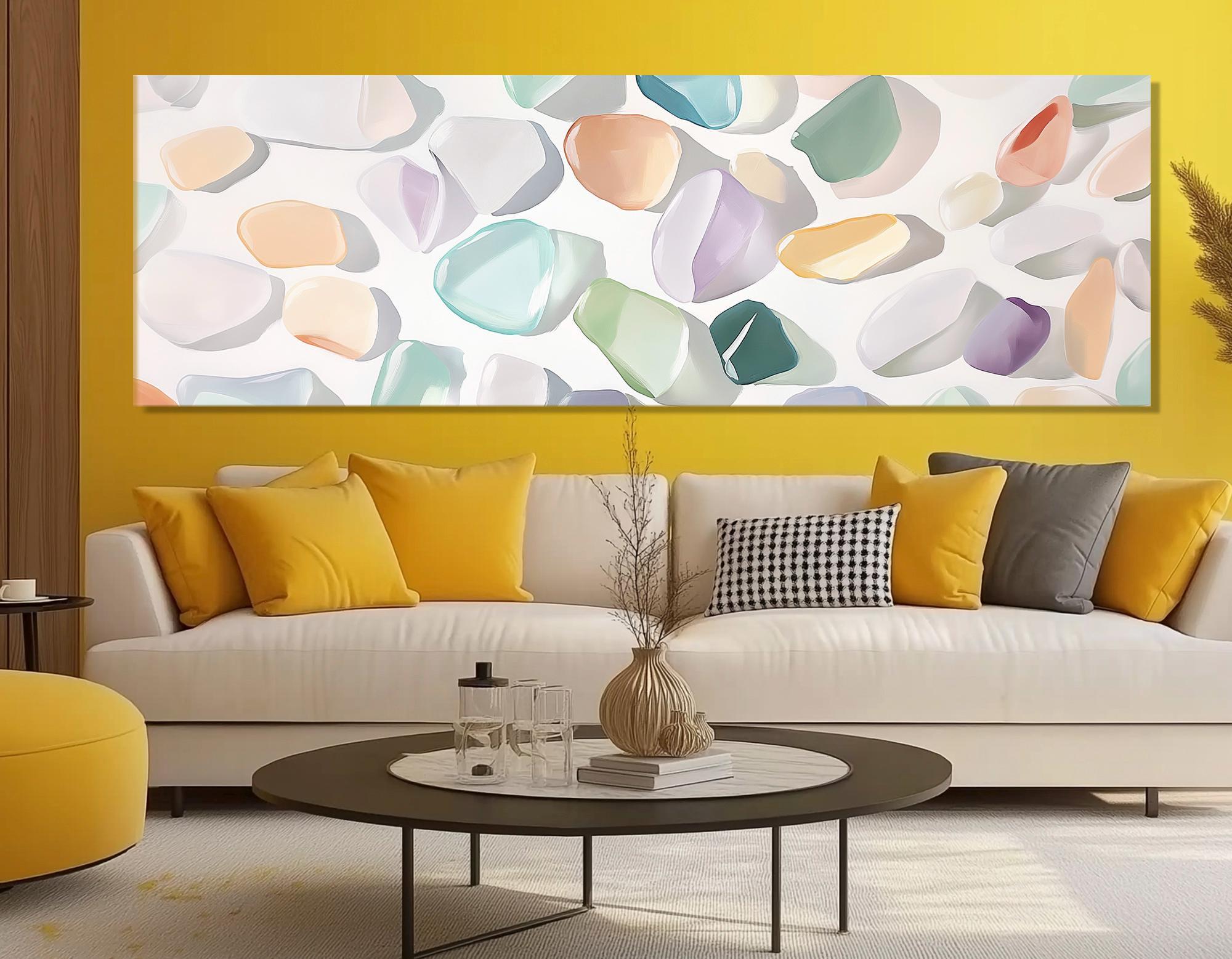 水彩画のシーグラス キャンバスプリント、ソフトトーンのビーチグラス