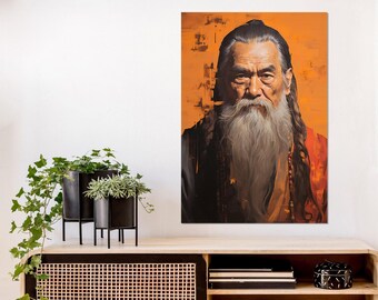 孔子の肖像画アートプリント、古代中国の哲学者、伝統的な学者の壁装飾