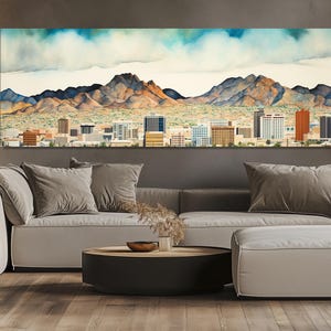 Misty El Paso Canvas Print, El Paso Wall Art, Watercolor El Paso Skyline, El Paso Poster, Foggy El Paso Painting, Framed & Ready to Hang
