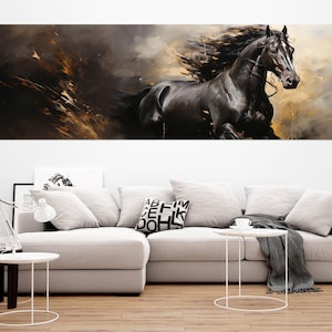 Friesisches Pferd Leinwanddruck, großes Pferd Gemälde, Pferde Wandkunst, gerahmt und fertig zum Aufhängen