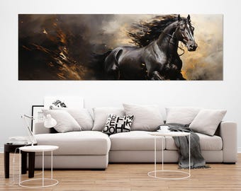 Friesian Horse Canvas Print, Large Horse Painting, Horses Wall Art, Framed and Ready to Hang