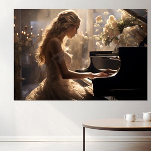 Beautiful Pianist Girl Canvas Print, Piano Wall Art, Musician Gift, Pianist Gift, Framed and Ready to Hang