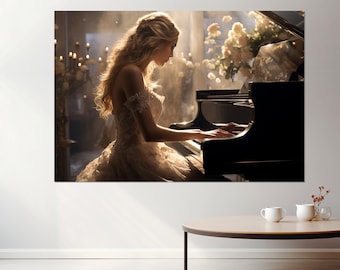 Beautiful Pianist Girl Canvas Print, Piano Wall Art, Musician Gift, Pianist Gift, Framed and Ready to Hang