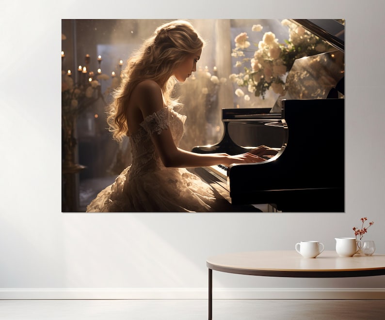 Beautiful Pianist Girl Canvas Print, Piano Wall Art, Musician Gift, Pianist Gift, Framed and Ready to Hang image 1