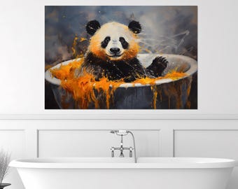 Niedlicher Panda in der Badewanne Gemälde Leinwand, Kunst, Badezimmer Wand Kunst, Badezimmer Wand dekor, Kinderzimmer Leinwand Kunst, Baby Zimmer Dekor