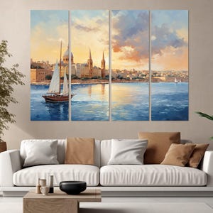 Abstract Malta Painting Canvas Print, Malta Wall Art, Valletta Skyline, Malta Canvas Art, Valletta Canvas Print, Framed and Ready to Hang image 6
