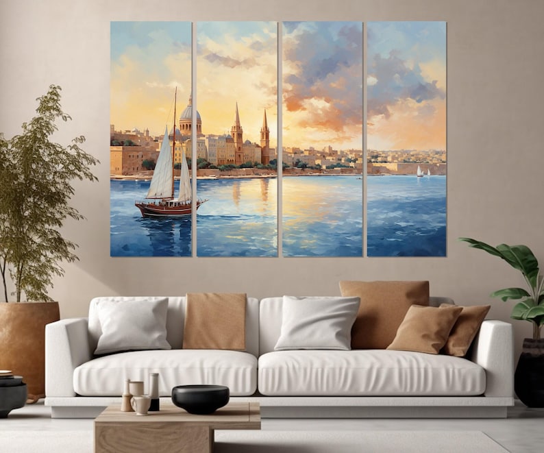 Abstract Malta Painting Canvas Print, Malta Wall Art, Valletta Skyline, Malta Canvas Art, Valletta Canvas Print, Framed and Ready to Hang image 6