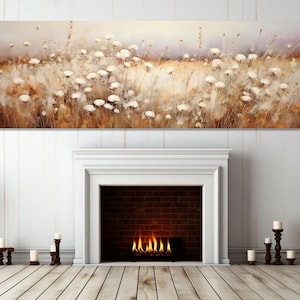 Cotton Field Oil Painting Canvas Print, Panoramic Wall Art, Large Floral Canvas Art, Framed and Ready to Hang