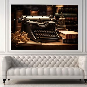 Vintage Typewriter Canvas Print, Typewriter Painting, Writer Gift, Poet Gift, Framed and Ready to Hang