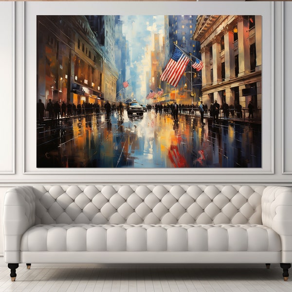 New York Stock Exchange Canvas Print, Wall Street Painting, Manhattan Wall Art, New York Painting, Framed and Ready to Hang
