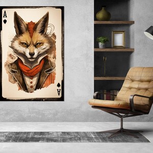 Ás de Espadas com Raposa, Impressão em Tela, Arte de Parede de Pôquer, Presente para Jogador de Cartas, Emoldurado e Pronto para Pendurar