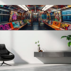 Subway Car in Graffiti Canvas Print, Underground Wall Art, Urban Street Art Canvas, Metro Graffiti Painting, Framed and Ready to Hang