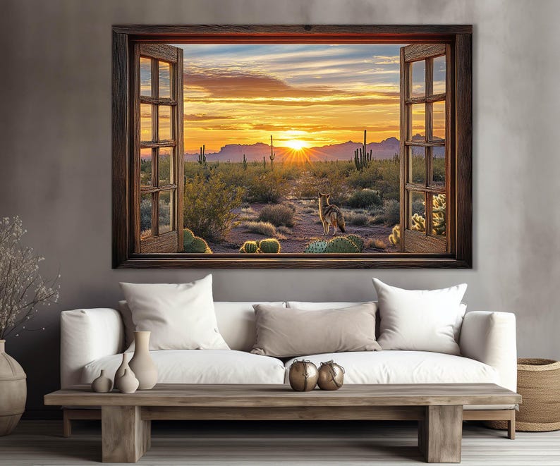 Window Picture Desert Open Window With the Sonoran Desert Sunset View Canvas Print, Arizona ...