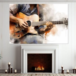 Abstract Guitar Painting Canvas Print, Guitar Wall Art, Guitar Player Gift, Musician Gift, Guitar Teacher Gift, Framed and Ready to Hang