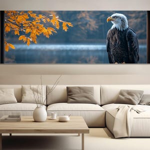 Stampa su tela di aquila americana calva, arte murale con aquila, grande poster con aquila, arte su tela autunnale, stampa di aquila, incorniciata e pronta da appendere